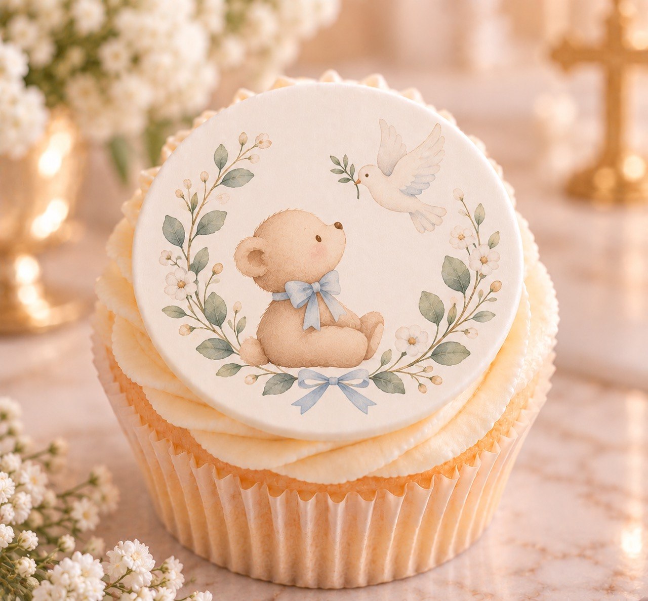 Teddy & Dove — edible fondant cake topper