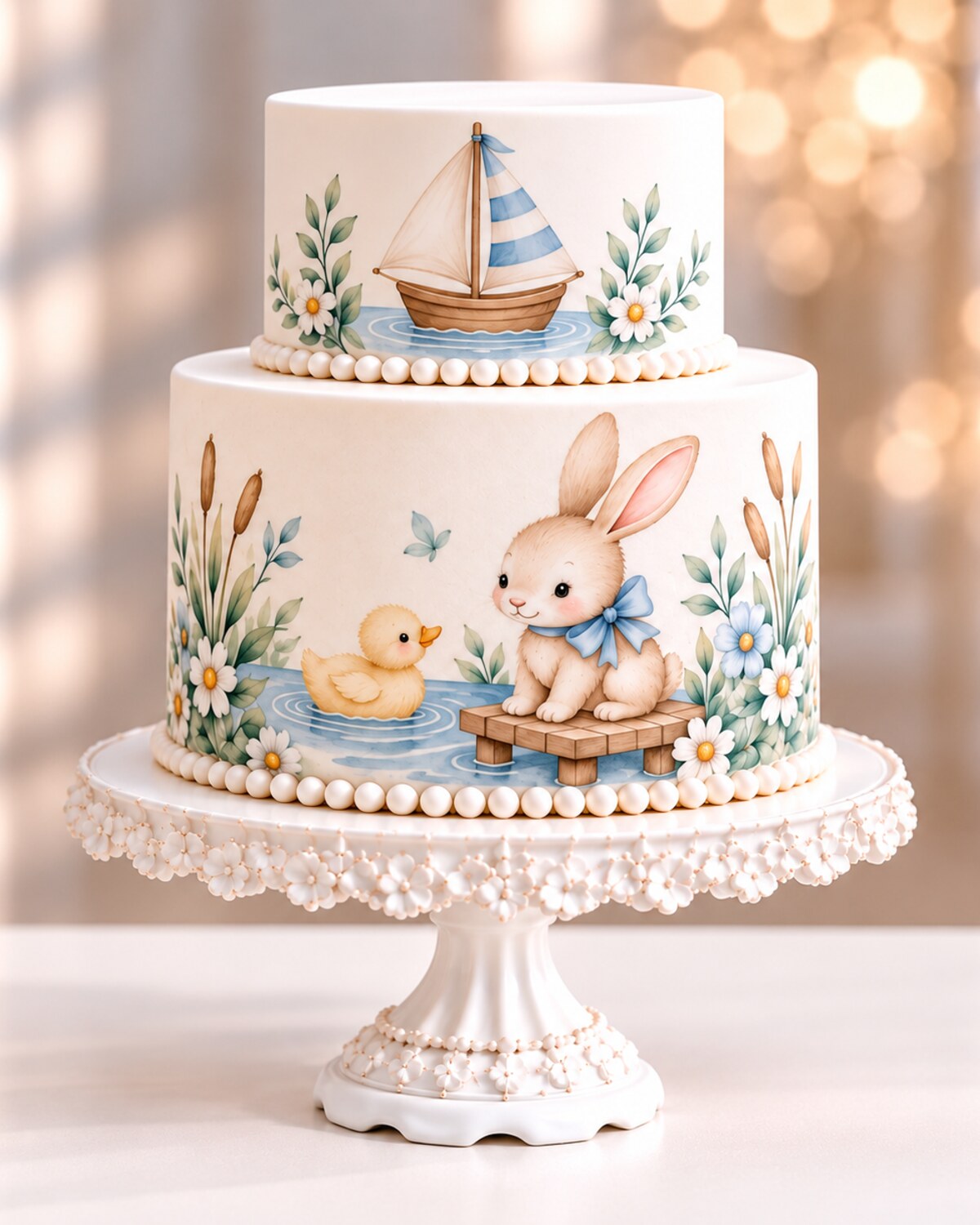 Bunny & Duckling — edible fondant design on a cake