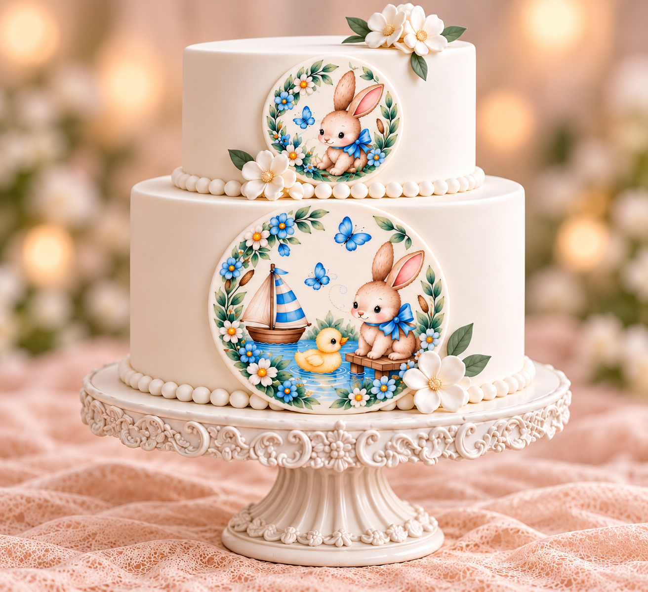 Little One — Bunny & Boat — edible fondant cake topper