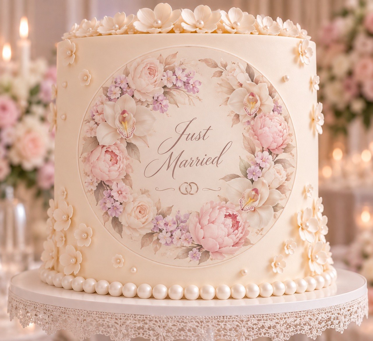 Just Married — edible fondant cake topper
